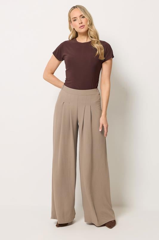  LTS Tall Mocha Brown Pleated Palazzo Wide Leg Trousers