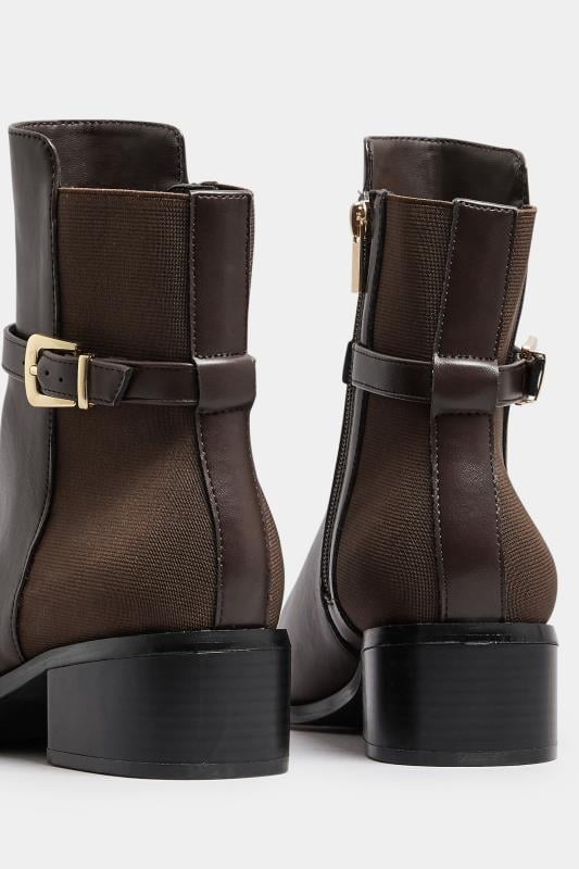 LTS Chocolate Brown Block Heel Buckle Ankle Boots In Standard Fit | Long Tall Sally 4