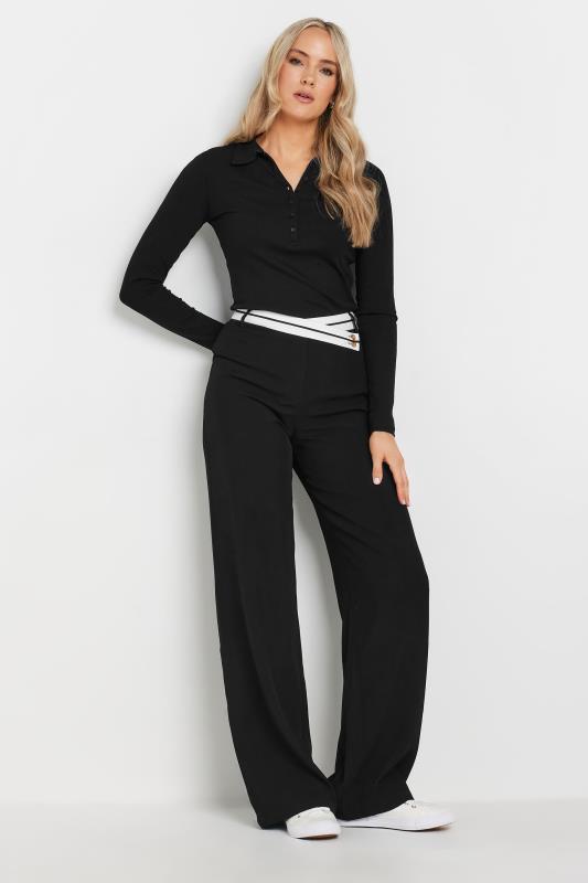 LTS Tall Black Cross Over Contrast Waistband Trousers | Long Tall Sally 3