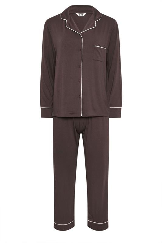 Tall  LTS Tall Chocolate Brown Piped Jersey Pyjama Set
