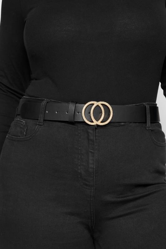 Plus Size  Yours Black Double Circle Textured Belt