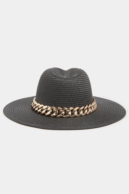 Black Straw Chain Fedora Hat | Yours Clothing  1