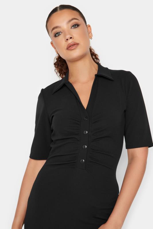 LTS Tall Black Ruched Button Midi Dress | Long Tall Sally  4