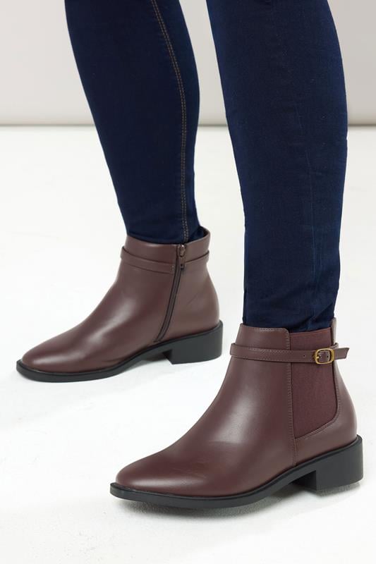 Black Faux Leather Buckle Stretch Ankle Boots In Wide E Fit & Extra Wide EEE Fit | Yours Clothing 1