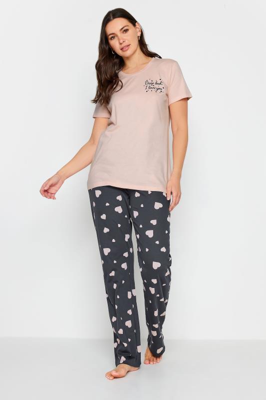 LTS Tall Womens Light Pink Heart Print Wide Leg Pyjama Set | Long Tall Sally 2