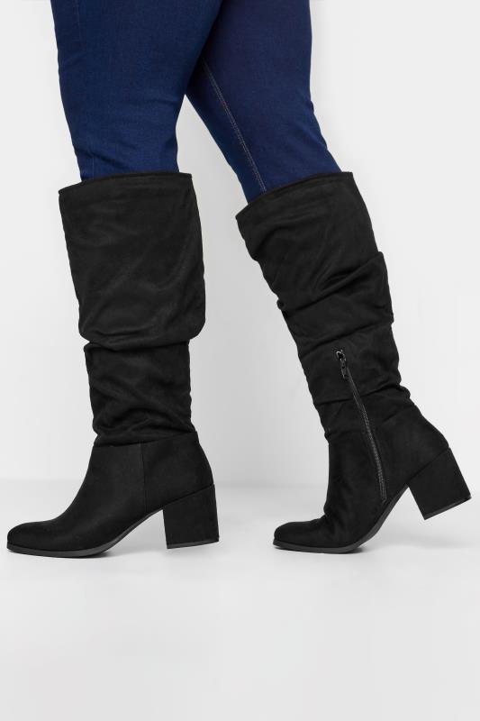 LIMITED COLLECTION Curve Black Slouch Knee High Boots In Extra Wide EEE Fit | Yours Clothing  1