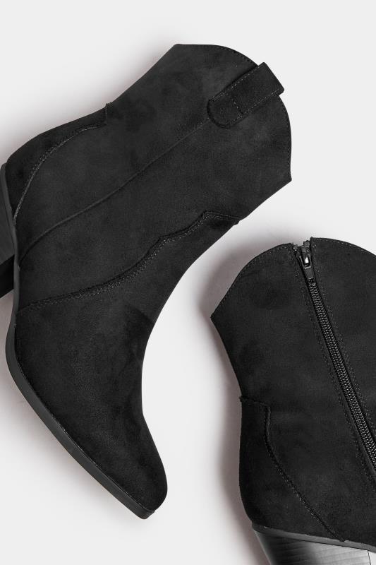 Black Faux Suede Western Heel Ankle Boots In Extra Wide EEE Fit | Yours Clothing 5