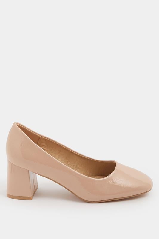 Nude Faux Leather Block Heel Court Shoes In Extra Wide EEE Fit | Yours Clothing 2