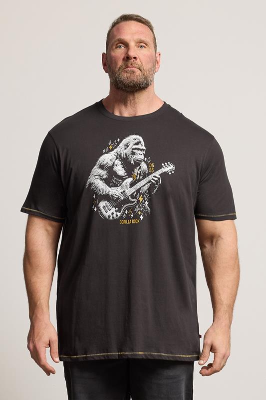  D555 Big & Tall Washed Black Gorilla Guitar Print T-Shirt
