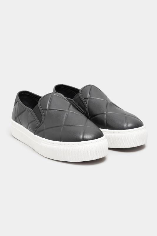 Black Quilted Slip-On Trainers In Extra Wide Fit 2