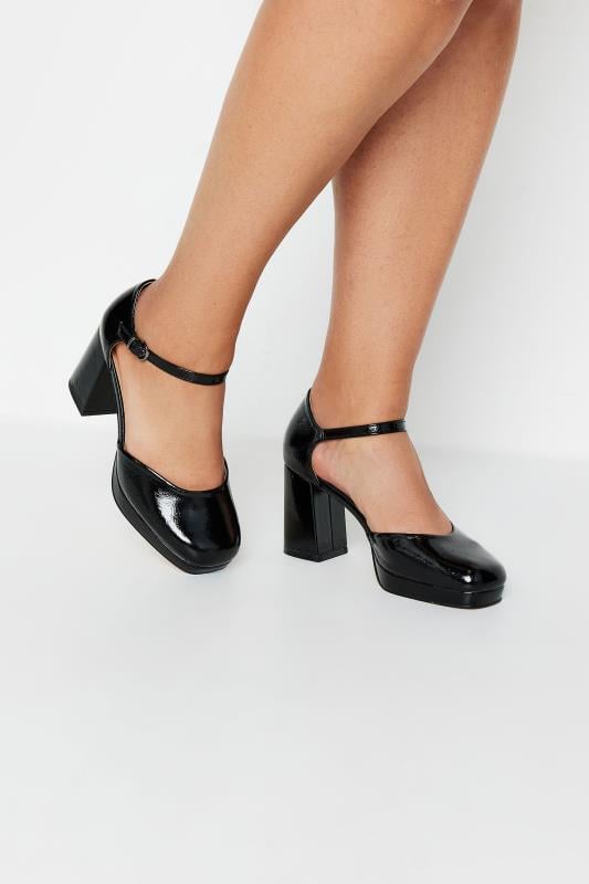 Plus Size  Yours Black Patent Platform Court Shoes In Wide E Fit & Extra Wide EEE Fit