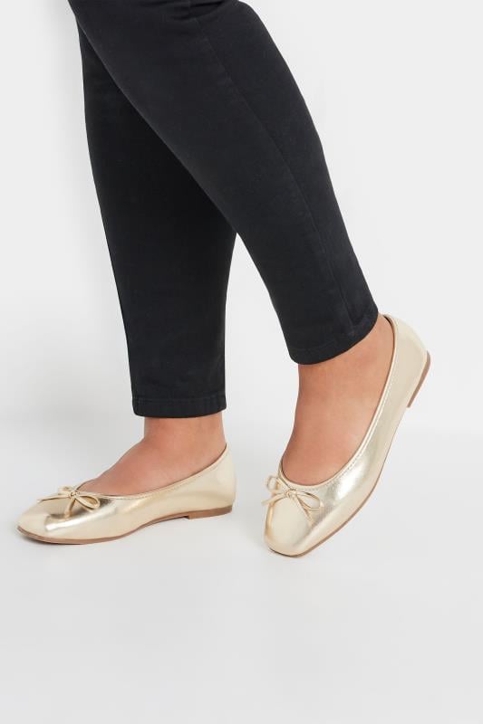 Plus Size  Yours Gold Metallic Ballerina Pumps In Extra Wide EEE Fit