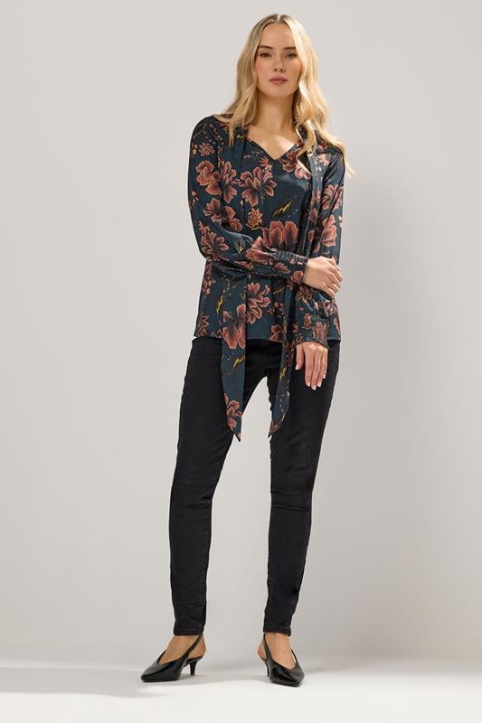 LTS Tall Navy Blue Floral Tie Neck Blouse | Long Tall Sally  2