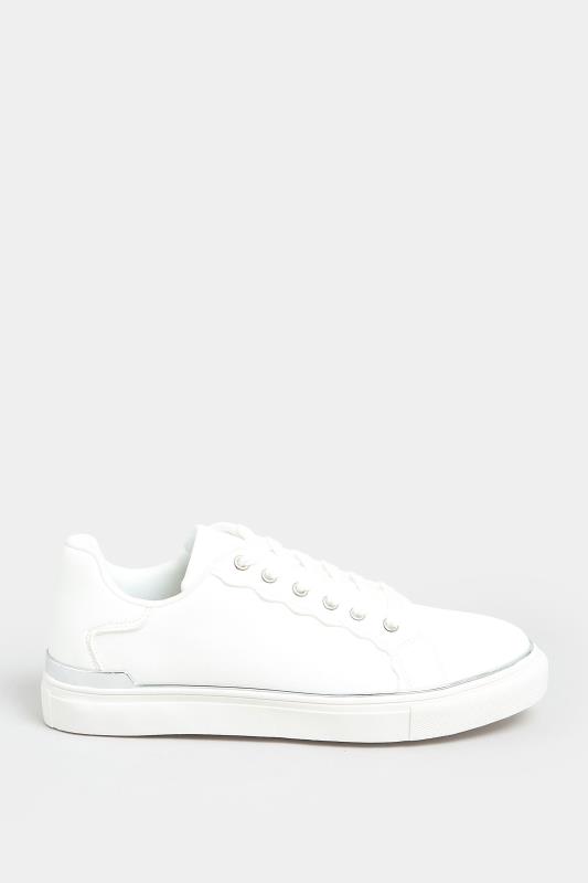 White & Silver Hardware Scallop Trainers In Extra Wide EEE Fit | Yours Clothing 3