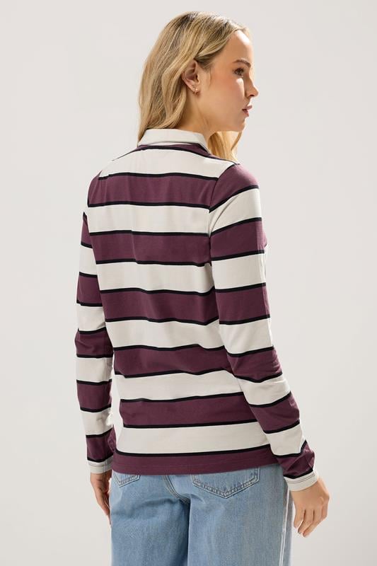 LTS Tall Ivory White Striped Jersey Polo Top | Long Tall Sally 3