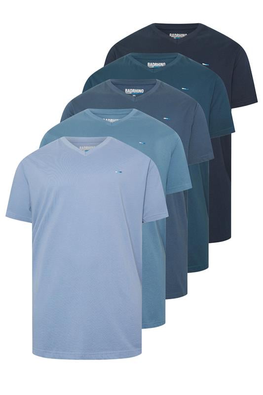 BadRhino Big & Tall Navy Blue 5 Pack Extra Long V-Neck T-Shirts | BadRhino 1