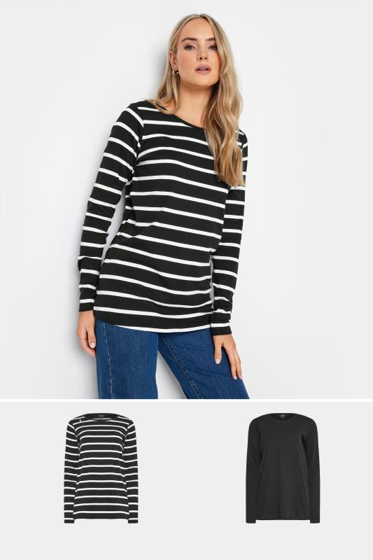 LTS Tall 2 PACK Black Stripe Print Long Sleeve T-Shirts | Long Tall Sally 1
