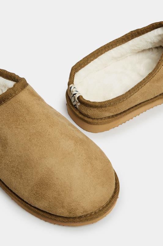 Beige Brown Faux Fur Lined Mule Slippers In Wide E Fit | Yours Clothing 5