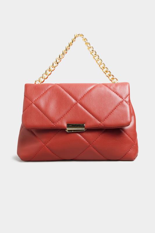 Red Quilted Chain Handle Bag | Yours Clothing 2