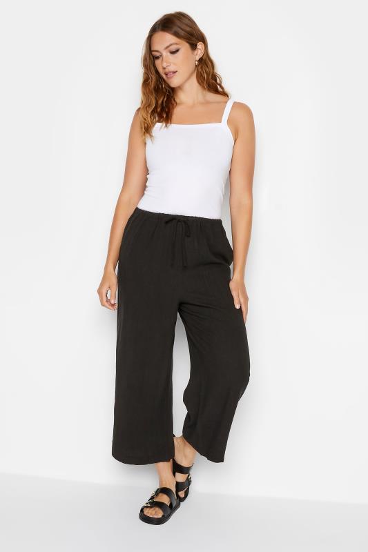 LTS Tall Black Wide Leg Cropped Linen Look Trousers 2