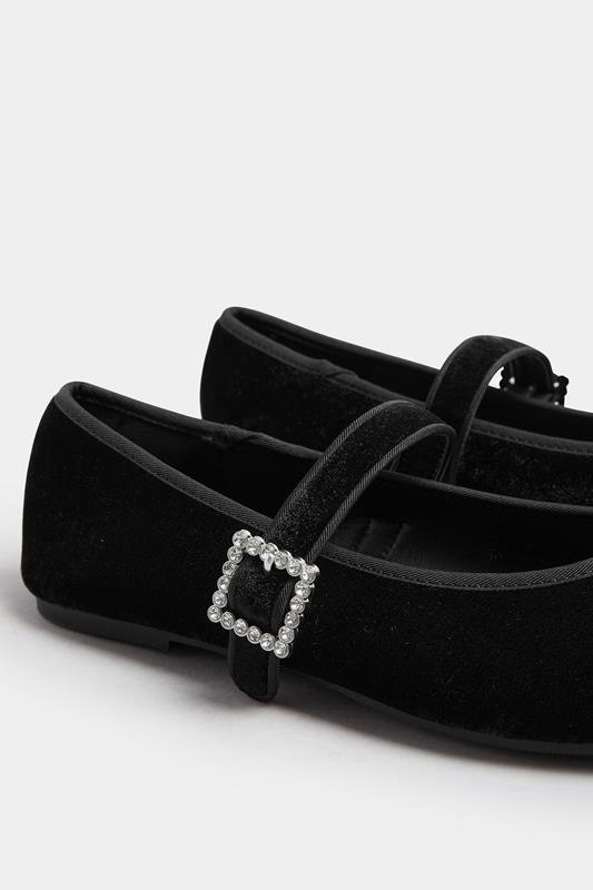 Black Velvet Diamante Buckle Mary Janes In Extra Wide EEE Fit | Yours Clothing 5