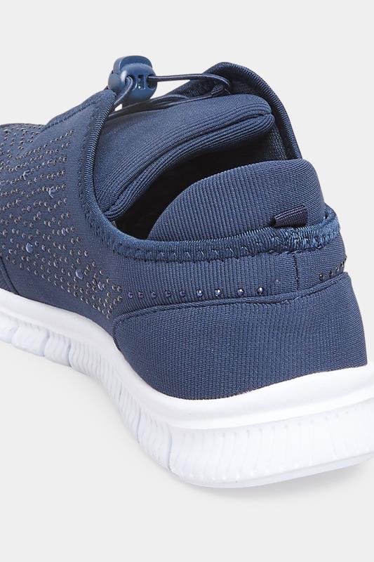 Extra Wide Fit Navy Blue Embellished Trainers In EEE Fit | Yours Clothing 4