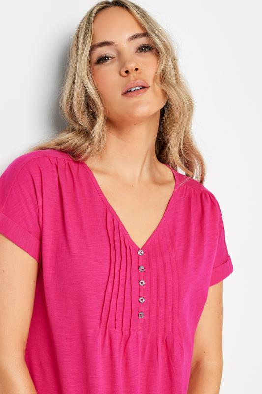 LTS 2 PACK Tall Women's Bright Pink & White Cotton Henley T-Shirts | Long Tall Sally 6