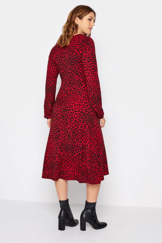 LTS Tall Red Long Sleeve Animal Print Midi Tea Dress 3