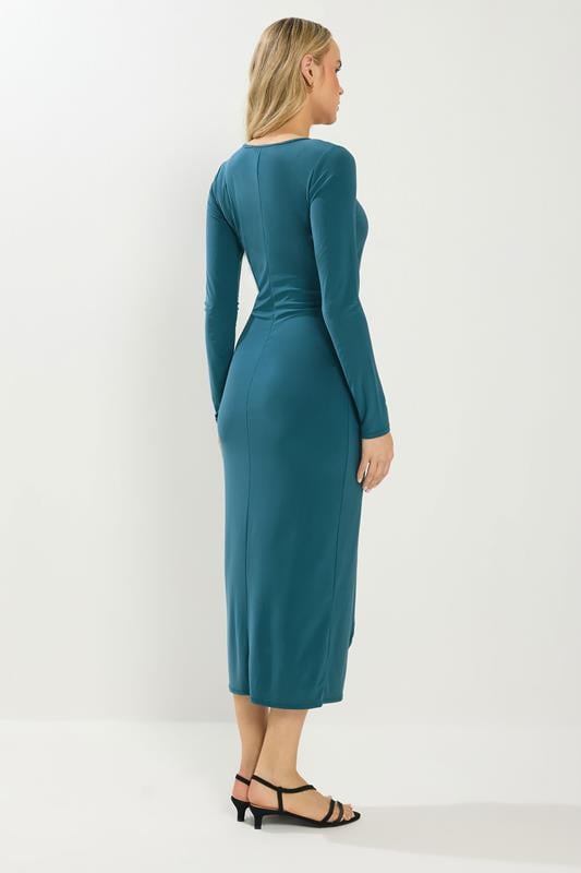 LTS Tall Teal Green Jersey Drape Long Sleeve Buckle Dress | Long Tall Sally 3