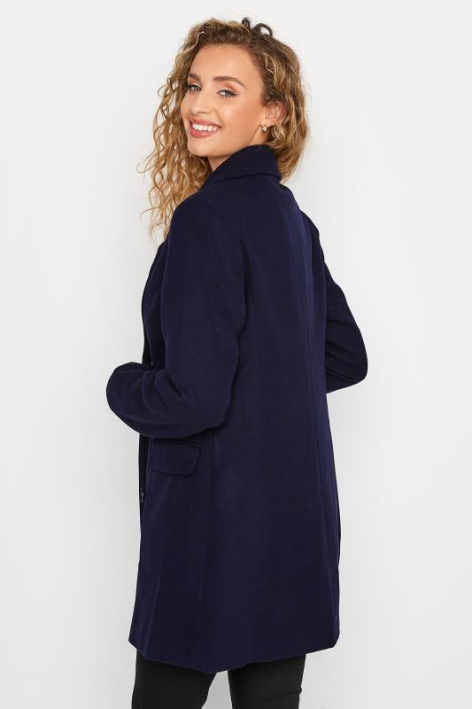 LTS Tall Women's Navy Blue Double Breasted Brushed Jacket | Long Tall Sally 3