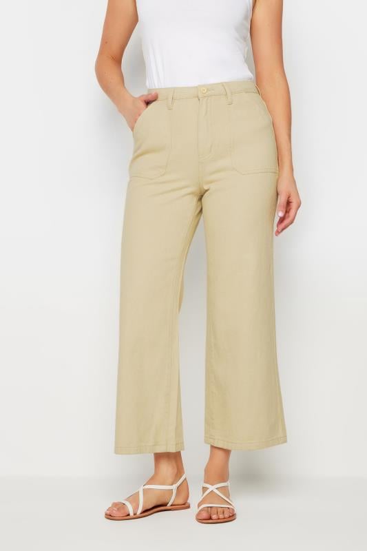 LTS Tall Women's Cream Cotton Twill Wide Leg Cropped Trousers | Long Tall Sally 2