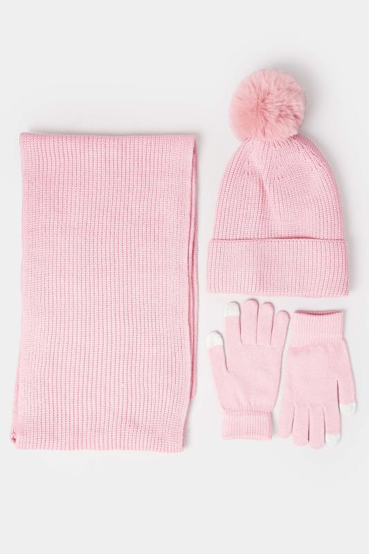Pink Scarf Hat & Gloves Set 2