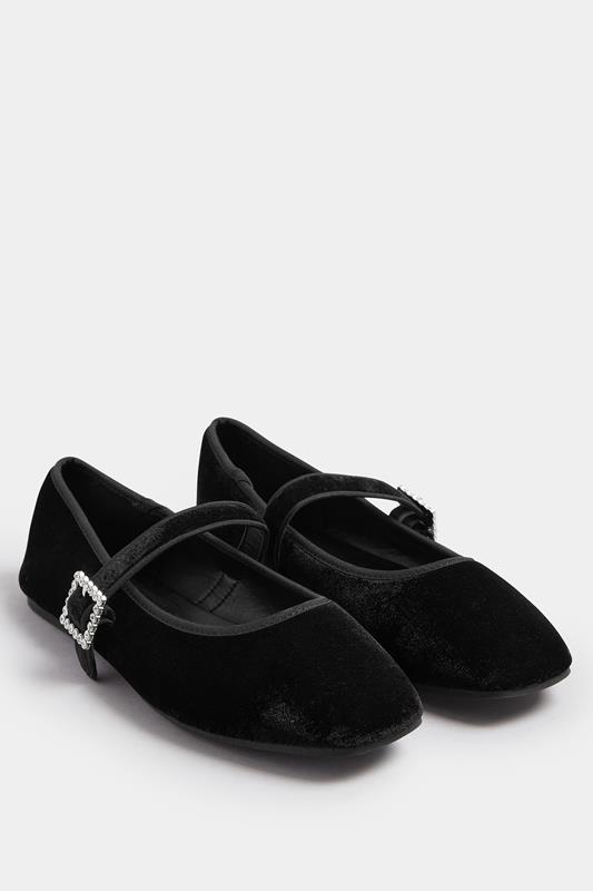 Black Velvet Diamante Buckle Mary Janes In Extra Wide EEE Fit | Yours Clothing 2