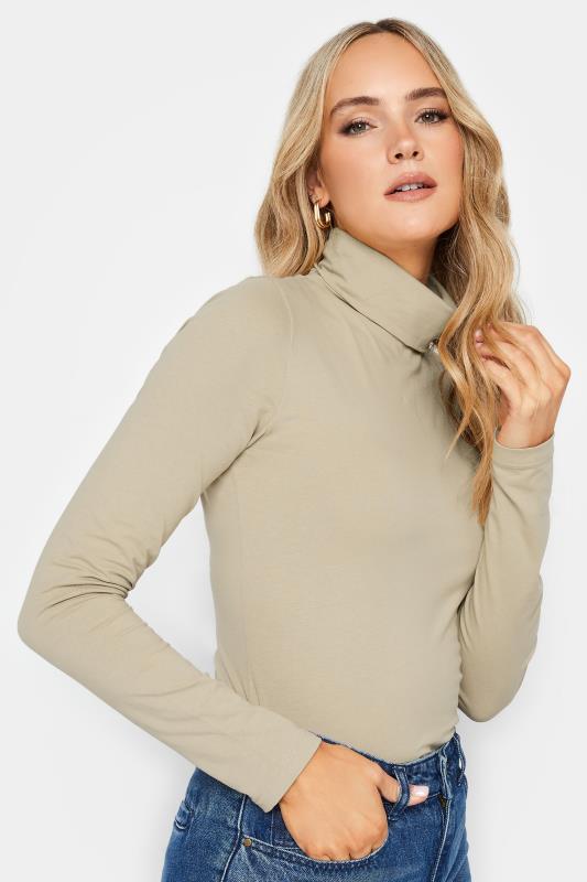 LTS Tall Beige Brown Turtle Neck Long Sleeve Top | Long Tall Sally  4