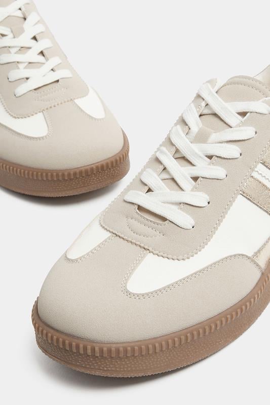 White Metallic Side Stripe Lace Up Trainer In Wide E Fit | Yours Clothing 5