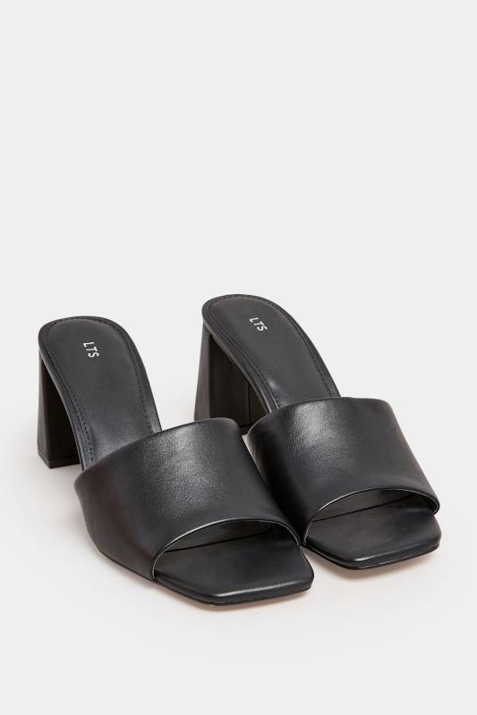 LTS Black Faux Leather Block Heel Mules In Standard Fit | Long Tall Sally 2
