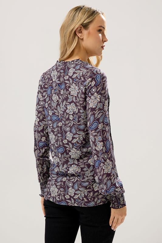LTS Tall Purple Floral Tie Neck Pintuck Blouse | Long Tall Sally 3