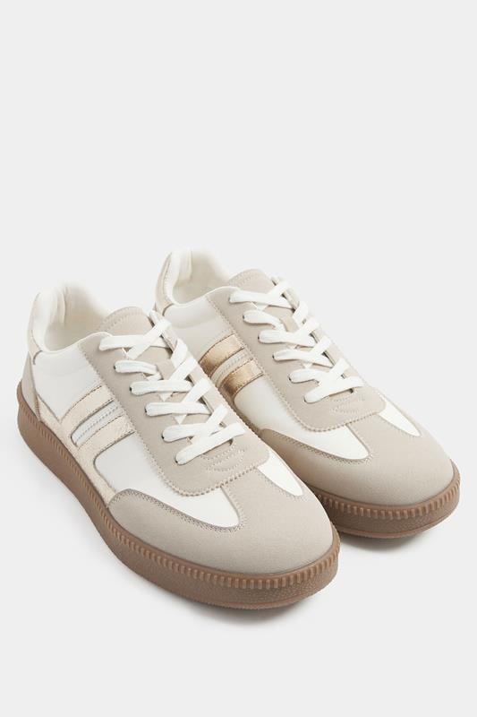White Metallic Side Stripe Lace Up Trainer In Wide E Fit | Yours Clothing 1
