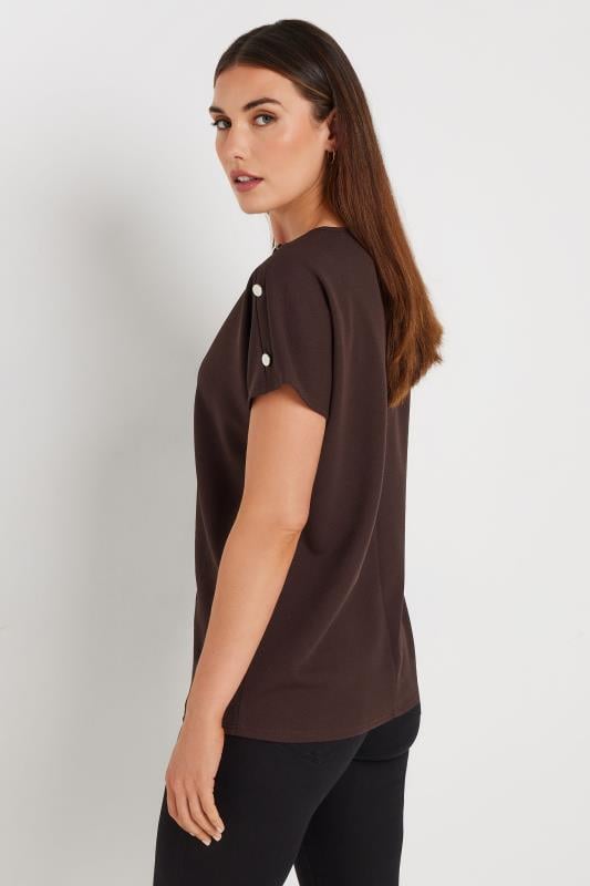 LTS Tall Brown Shoulder Button Detail Top | Long Tall Sally 4