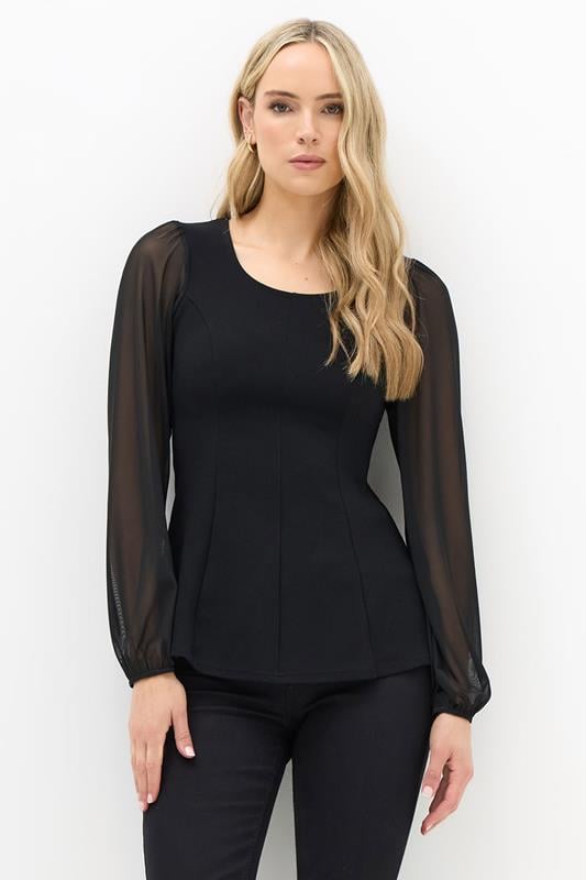 LTS Tall Black Corset Body Mesh Blouse | Long Tall Sally 1
