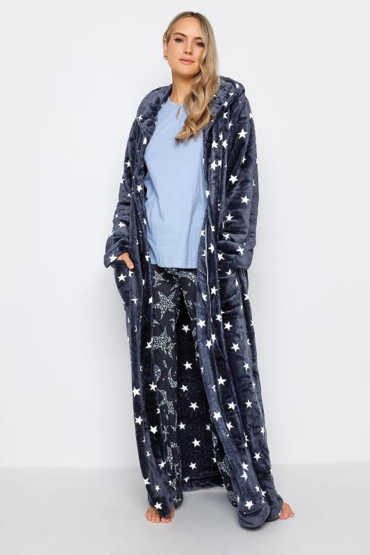 Star Print Hooded Night Robe Long Sleeve Fuzzy Robe Belt - Temu