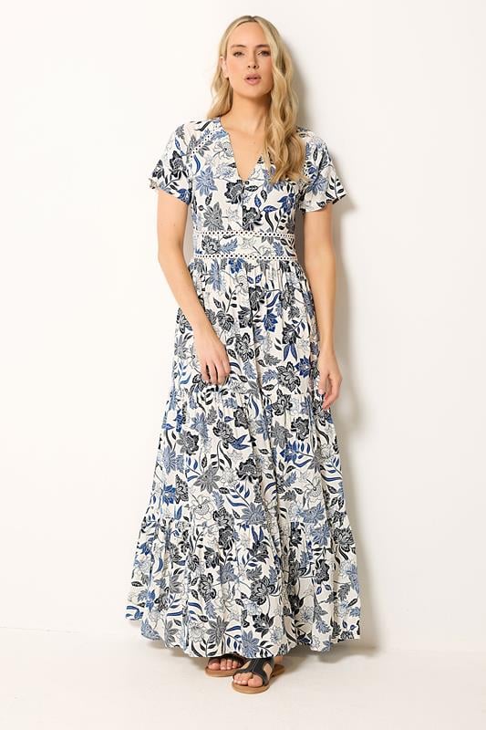  LTS Tall Blue Floral Lace Detail Maxi Dress