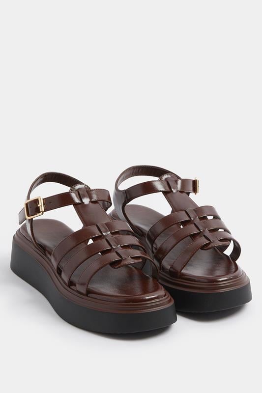 Chocolate Brown Platform Gladiator Sandals In Wide E Fit