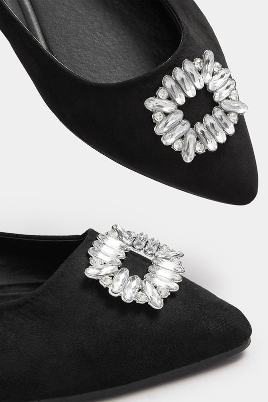 Black Faux Suede Diamante Pointed Ballet Pumps In Extra Wide EEE Fit | Yours Clothing 5