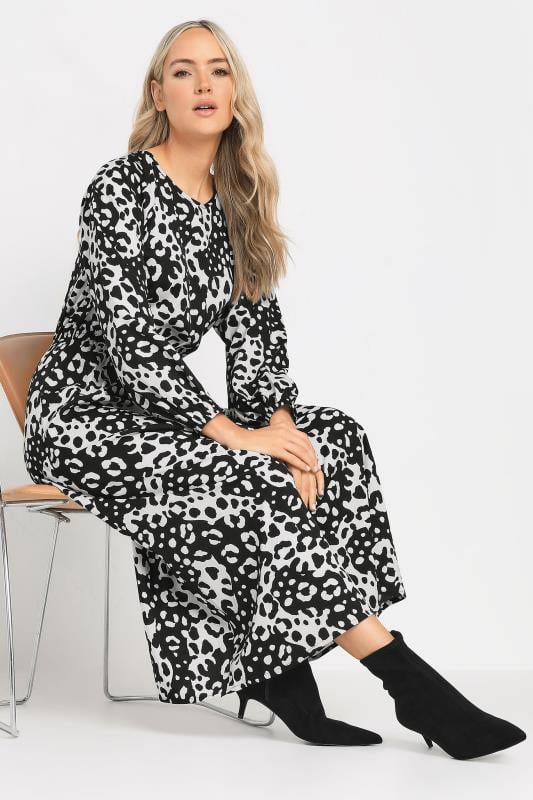 LTS Tall Black Monochrome Animal Print Tea Dress | Long Tall Sally 3