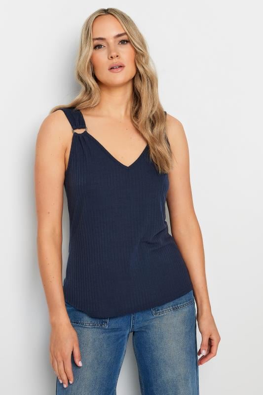 LTS Tall Navy Blue Ribbed Vest Top | Long Tall Sally 1