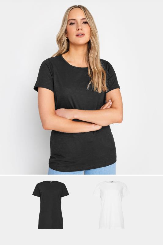 LTS Tall Womens 2 PACK Black & White Short Sleeve T-Shirts | Long Tall Sally 1
