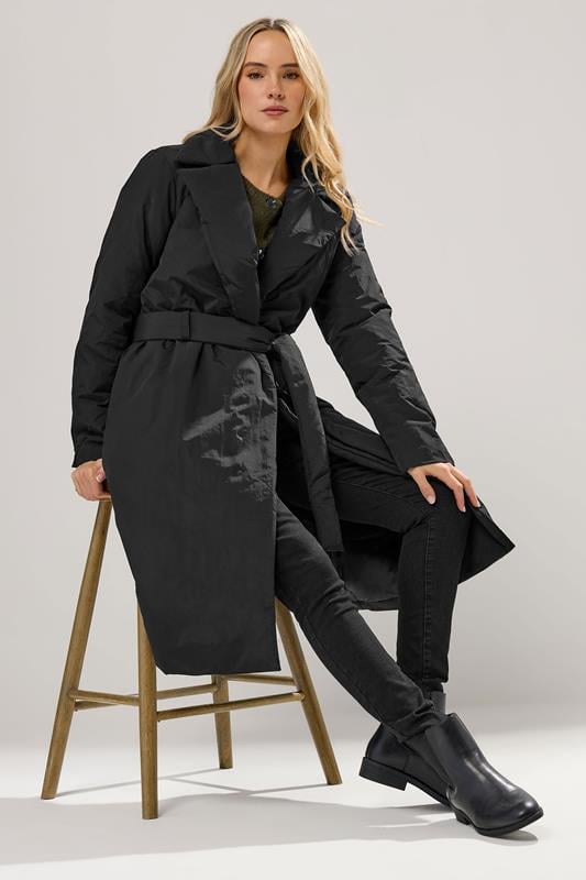 LTS Tall Black Belted Padded Midi Coat | Long Tall Sally 2