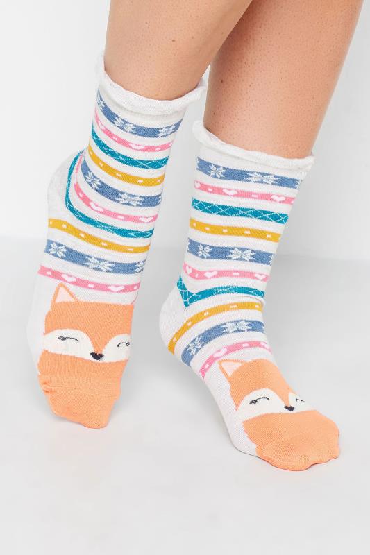4 PACK Grey & Orange Fairisle Animal Print Socks | Yours Clothing 2