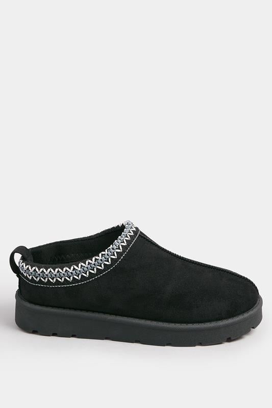 Black & Blue Faux Suede Embroidered Mules In Standard Fit | Yours Clothing 3